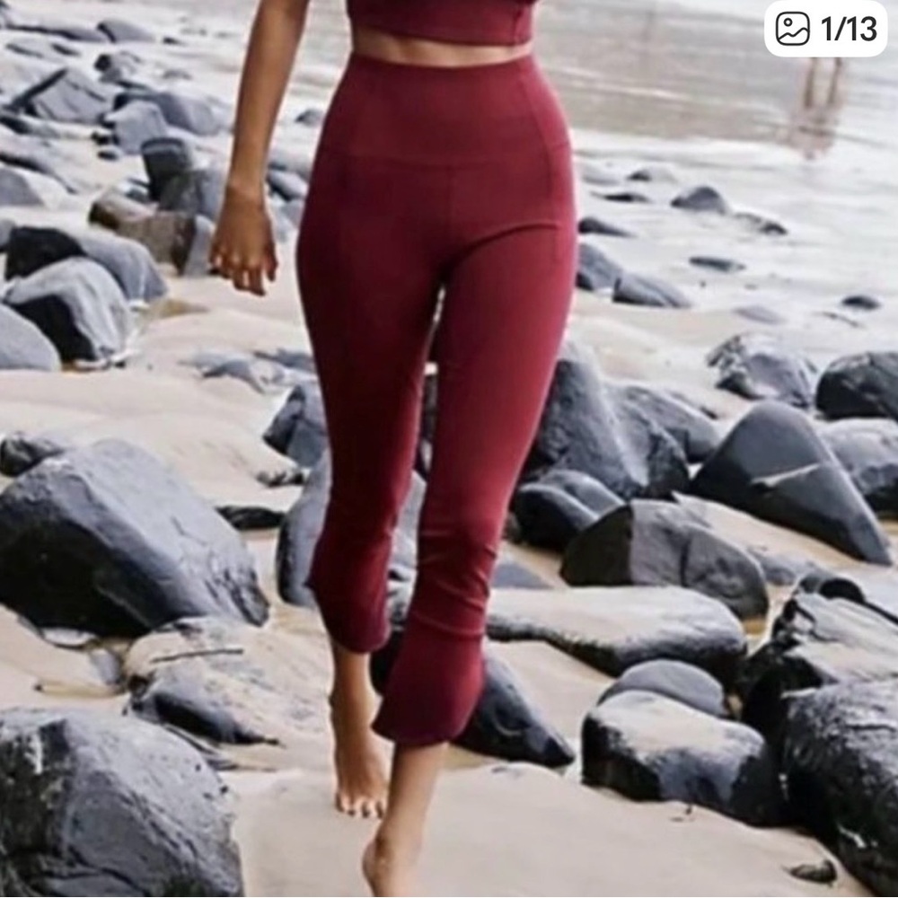 Free People High-Waist Burgundy Cropped Leggings